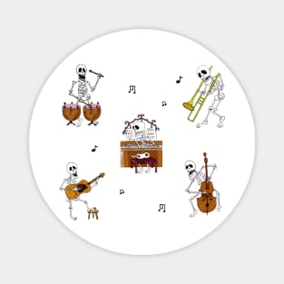 5 Skeleton Musicians - Piano, Drums, Guitar, Bass & Trombone Magnet